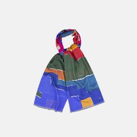 [드레익스] Drake&#039;s_Blue, Green and Orange Blocky Kilim Print Wool-Silk Scarf
