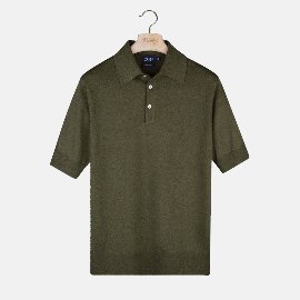 [드레익스] Drake&#039;s_Khaki Linen-Cotton Knitted Polo Shirt