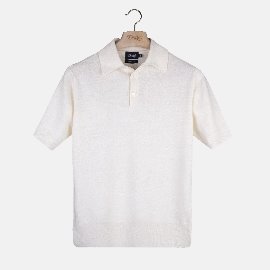 [드레익스] Drake&#039;s_Ecru Linen-Cotton Knitted Polo Shirt