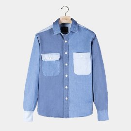 [드레익스] Drake&#039;s_Patchwork Denim Cotton Two-Pocket Work Shirt