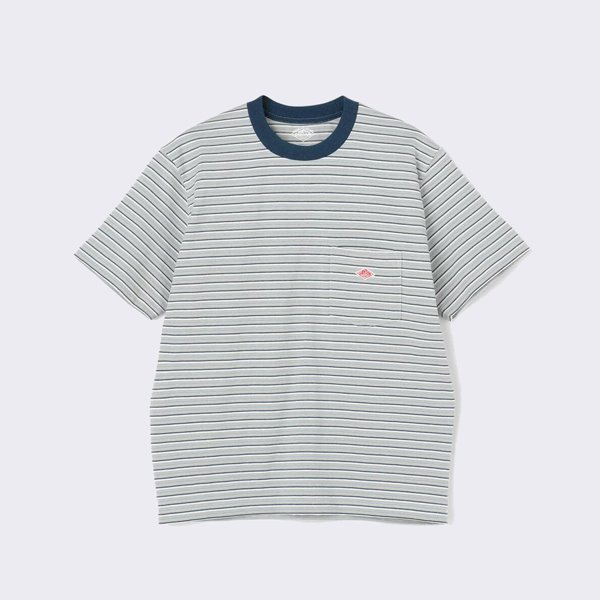 [단톤]DANTON_포켓 티셔츠 Solid Round Neck Pocket 1/2 Tee  BLUE MULTI STRIPE