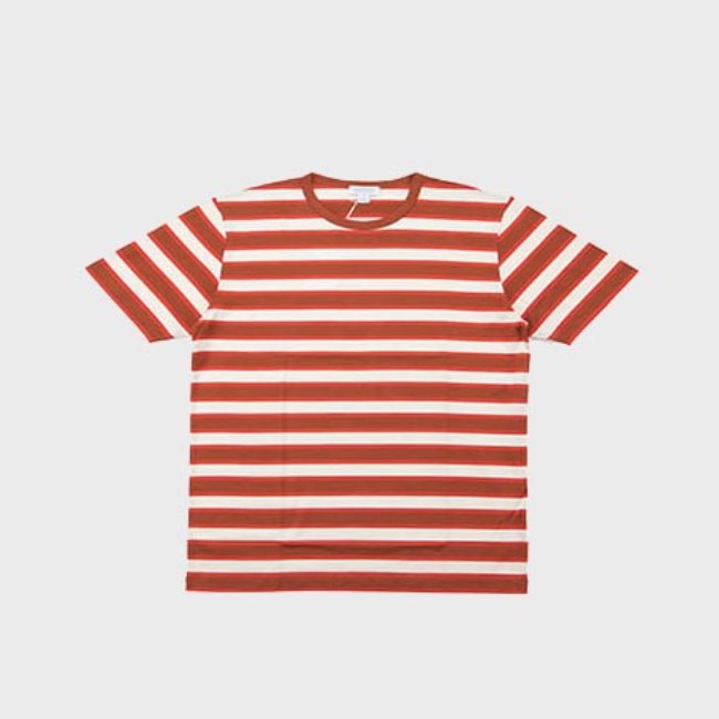 [선스펠 ]Sunspel_클래식 코튼 스트라이프 티_ Classic Cotton Stripe T-Shirt -spice/burnt orange/ecru summer stripe